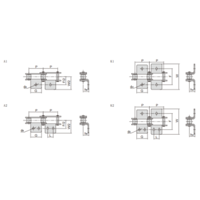 Conveyor roller chain- 224AH Double pitch conveyor chain attachments types