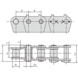 Conveyor Roller Chain- 32B-1874 Sharp Top Chains Dimensions