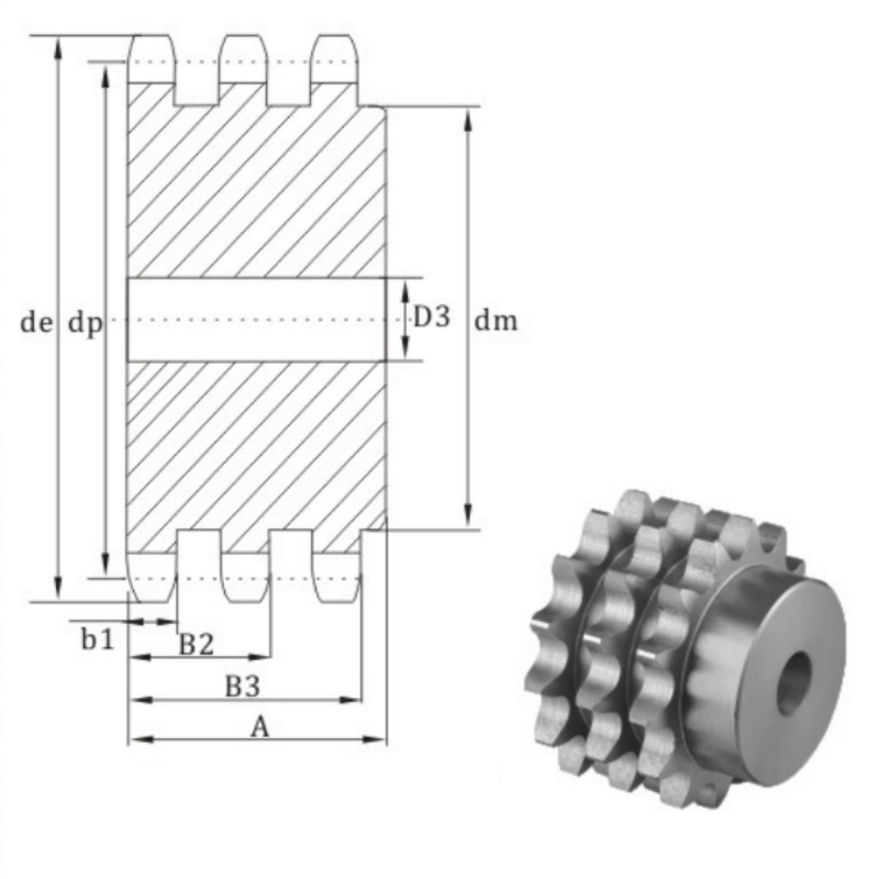 Metric 32A-3 plate wheel sprocket dimension chart