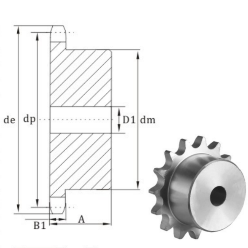 ANSI #100B plain bore stainless steel sprockets dimension chart