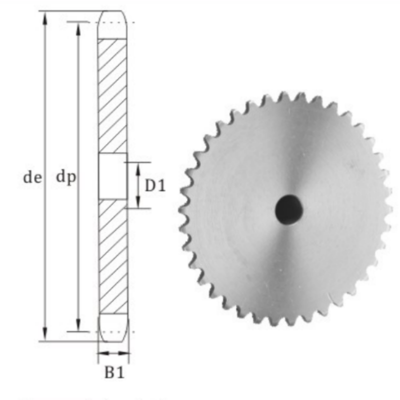 Metric 06A plate wheel sprocket dimension chart