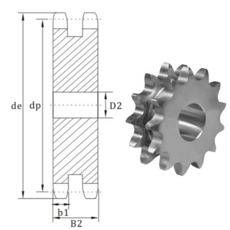 Metric 16A plate wheel sprocket dimension chart