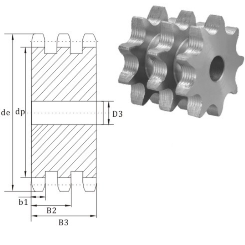 Metric 20A-3 plate wheel sprocket dimension chart