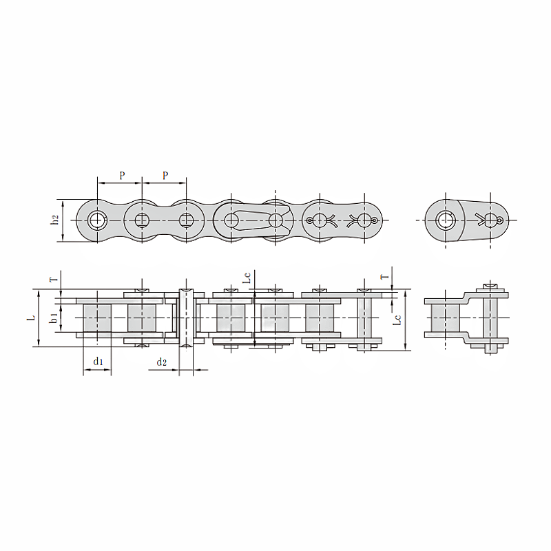 Metric Simplex Roller Chain Dimension Chart