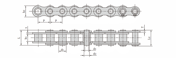ANSI #40 Hollow Pin Roller Chain dimension chart