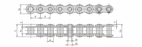 ANSI #60 Stainless Steel Hollow Pin Roller Chain dimension chart