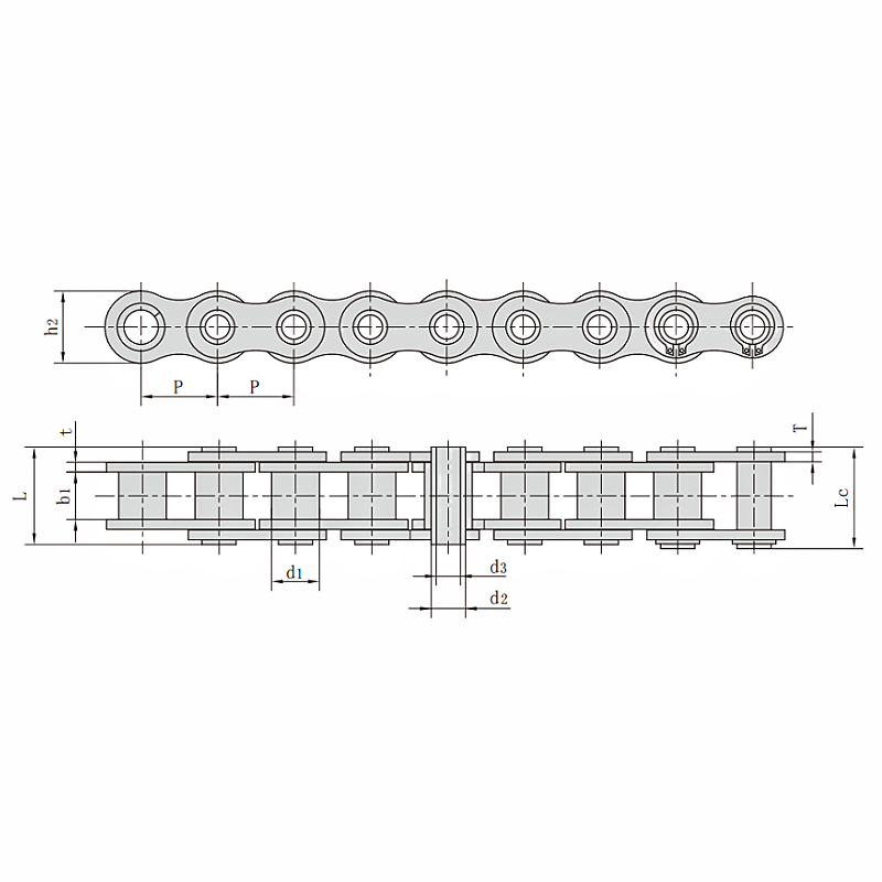 Hollow Pin Stainless Steel Roller Chain Dimension Chart