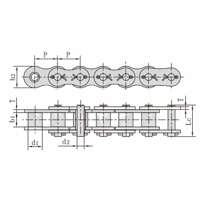 ANSI Simplex Heavy Duty Cottered Roller Chain Dimension Chart