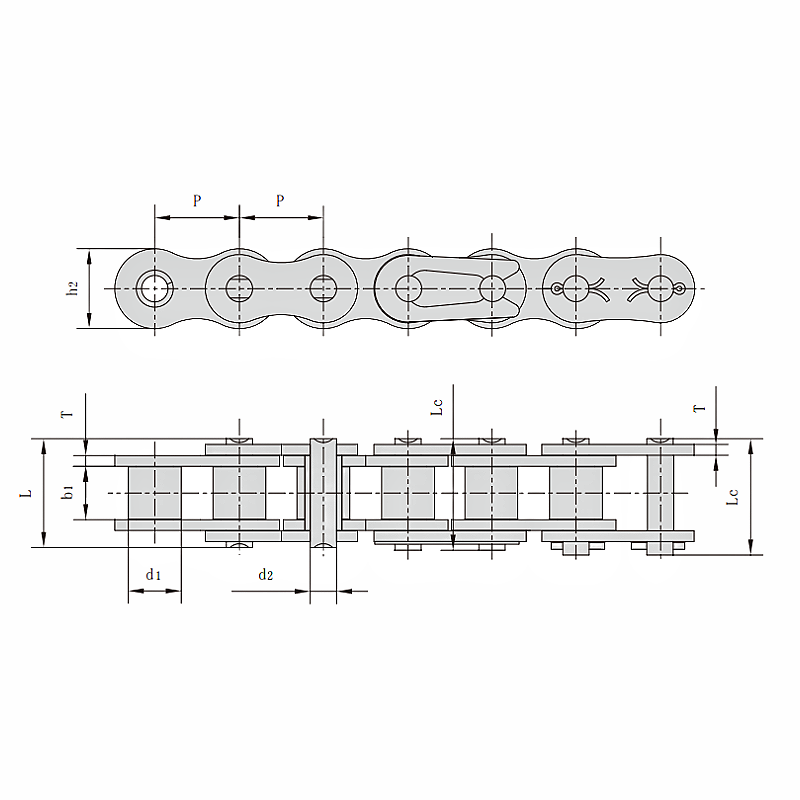 ANSI Simplex Heavy Duty Roller Chain Dimension Chart