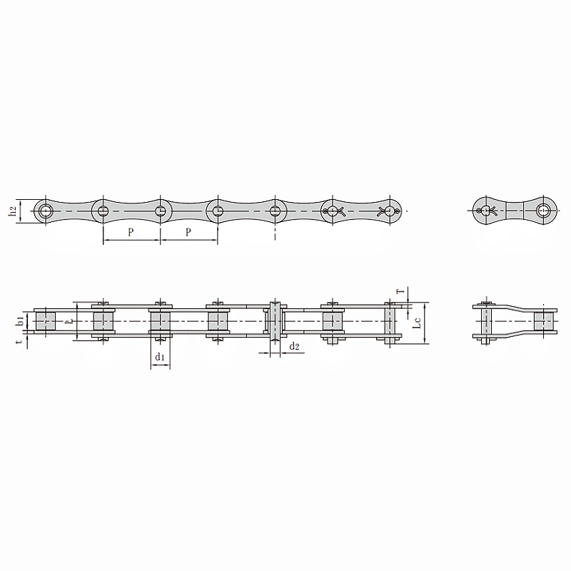 Double Pitch Roller Chains Dimension Chart