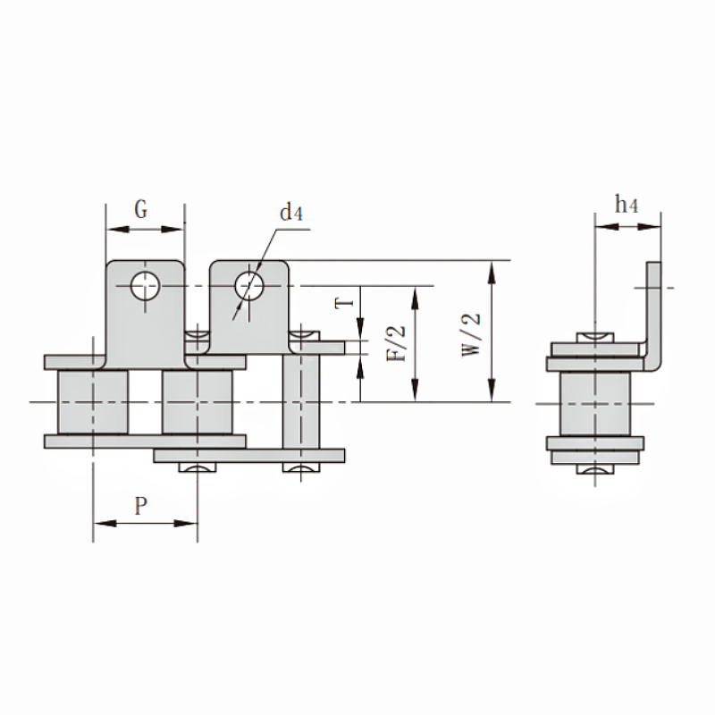 Roller Chain with A1 Attachments Dimension Chart