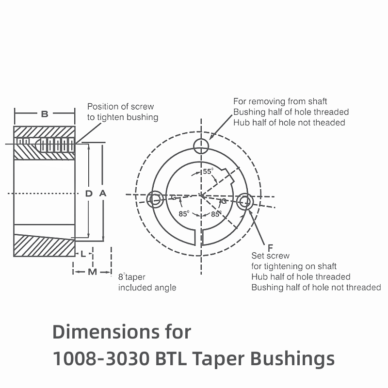 3030 Taper Lock Bushing dimension chart