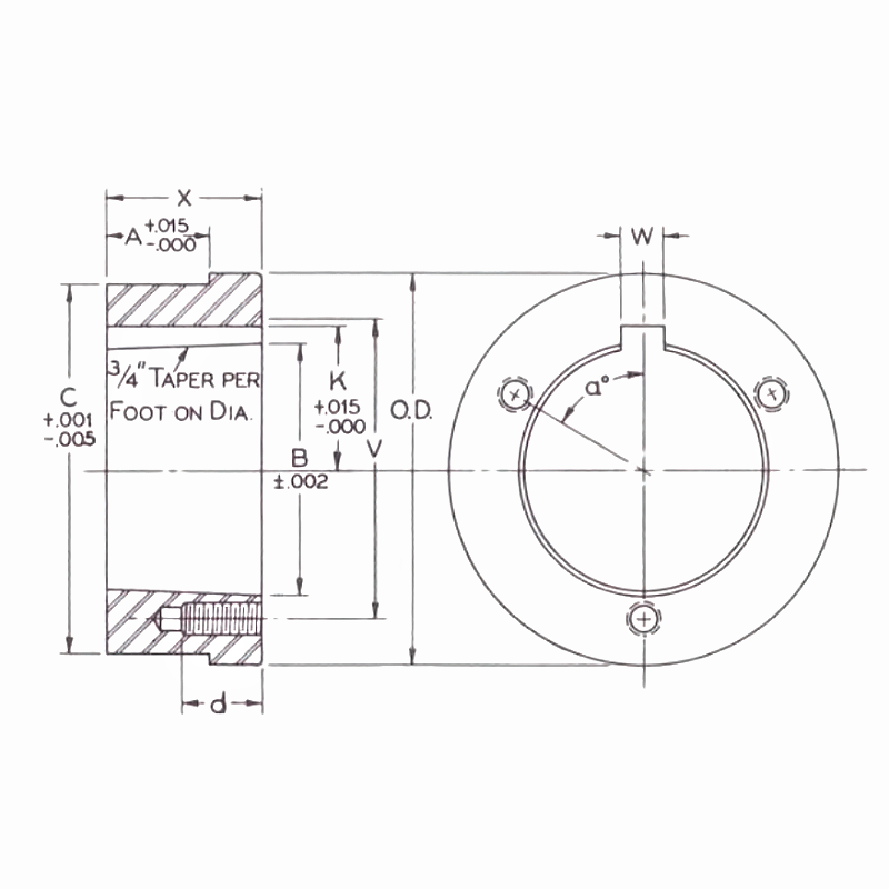 Split Taper Weld-on Hub Dimensions Chart