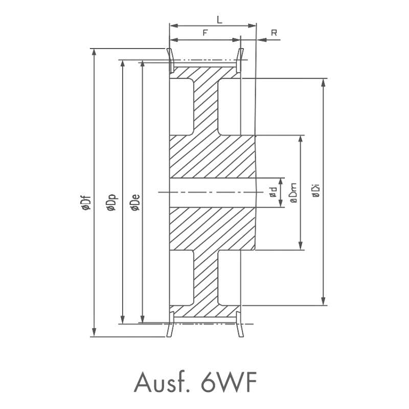 48 L 050 Timing Belt Pulley dimension chart