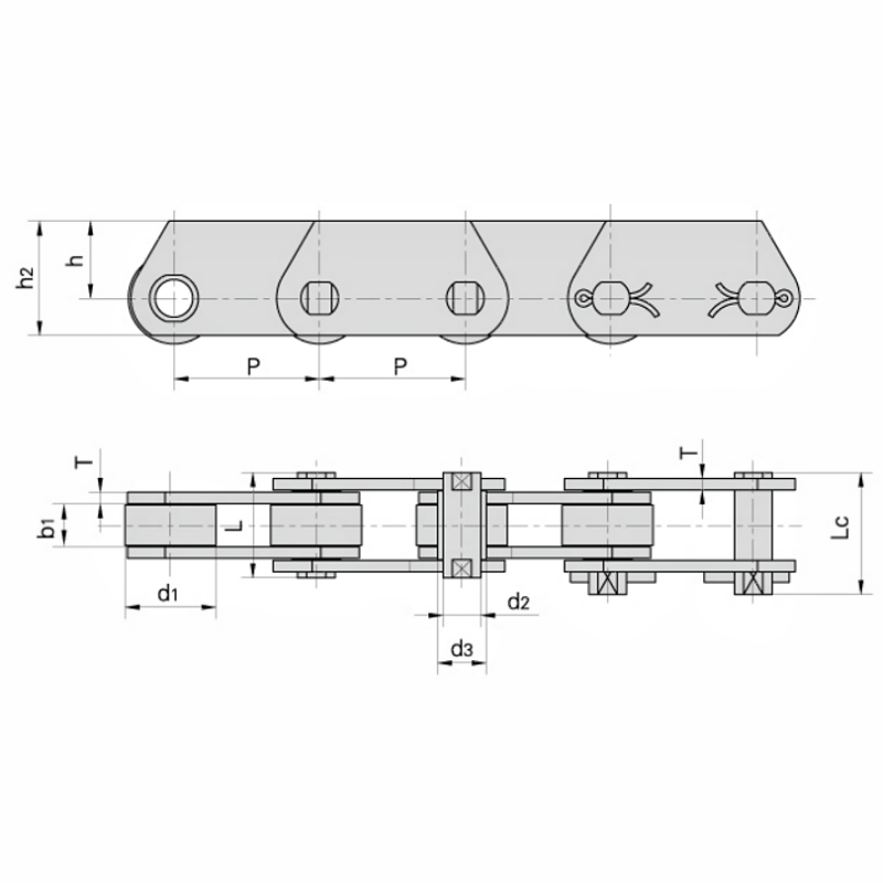 Tabla de dimensiones de la cadena transportadora de la serie FVT