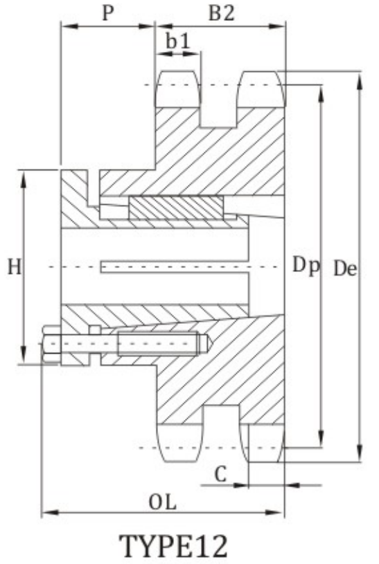 D80B sprocket with split taper bushings dimension chart