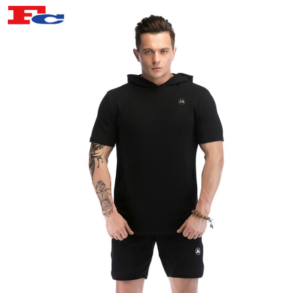 Wholesale Mens Hoodies Muscle Drop  Short Sleeve Cotton Gym Hoodie