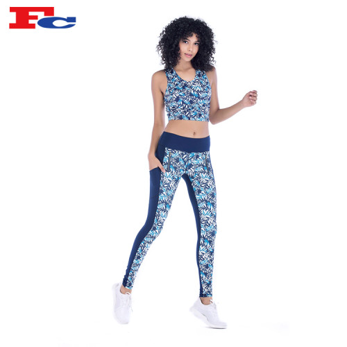 Workout Clothes Wholesale Drak Blue Funky Printed Patterned Workout Clothes Manufacturer