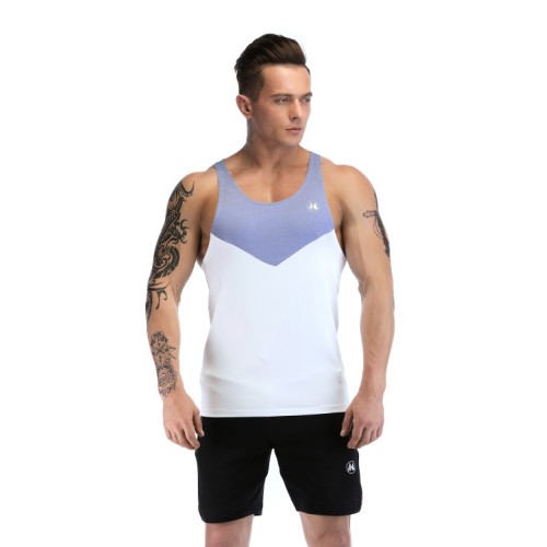 Private Label Gym Tank Tops With Gray Blue Neckline Factory Manufacturer