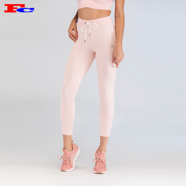 Pink With Elastic Rope And White Sides Fitness Leggings Wholesale