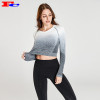 Gradient Seamless Long-Sleeved T-shirt With Black Leggings Gym Clothing Wholesale