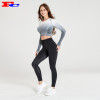 Gradient Seamless Long-Sleeved T-shirt With Black Leggings Gym Clothing Wholesale