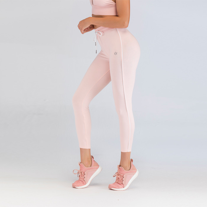 Pink With Elastic Rope And White Sides Fitness Leggings Wholesale