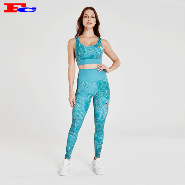 Emerald Green Printed Pattern Fitness Wear Wholesale