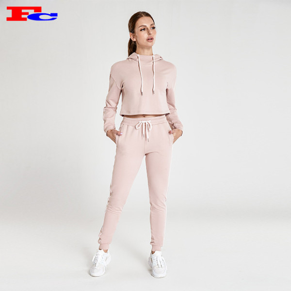 OEM Nude Pink Workout Clothes Tracksuits With White Sides