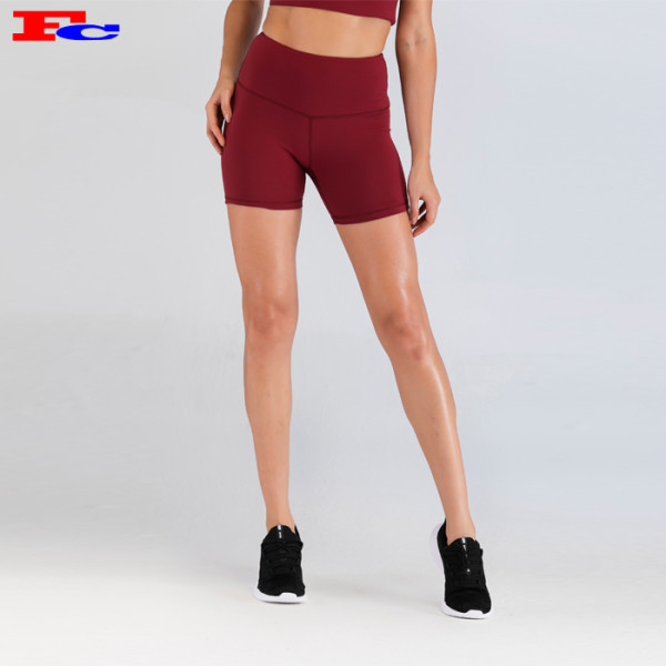 Wholesale Compression Shorts With Crimson High Waist- Fengcai Gymwear Manufacturer