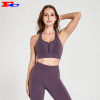 Dark Purple With Front  Zipper Sports Bra Wholesale