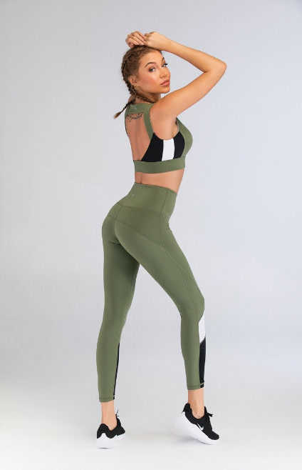 Grass Green Stitching Color Block Gym Wear Manufacturers