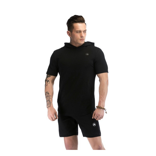Wholesale Mens Hoodies Muscle Drop  Short Sleeve Cotton Gym Hoodie