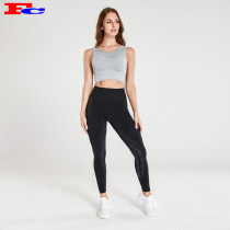 Soutien-gorge sans couture en maille grise et leggings noirs Fabricant de vêtements de fitness