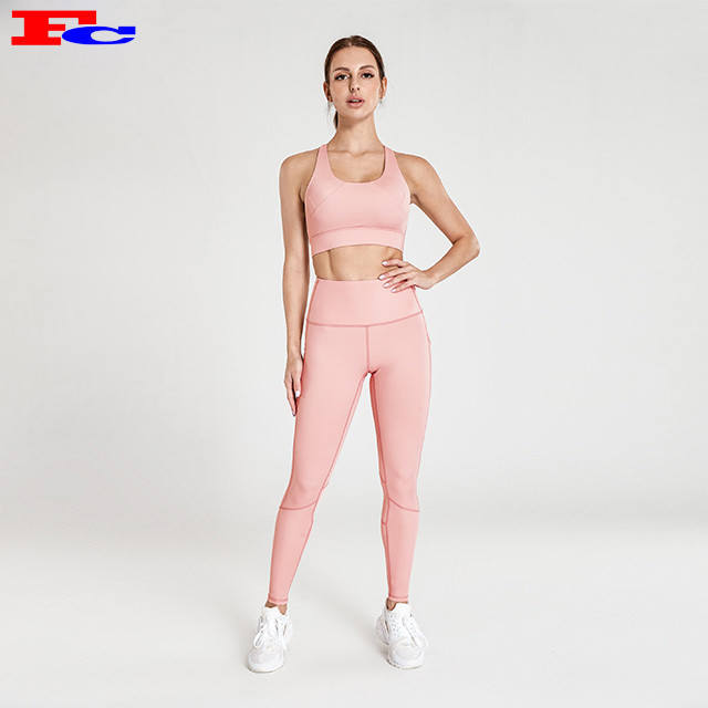 Light Pink Funky Yoga Wear Wholesale Yoga Clothing Hucai Sportswear