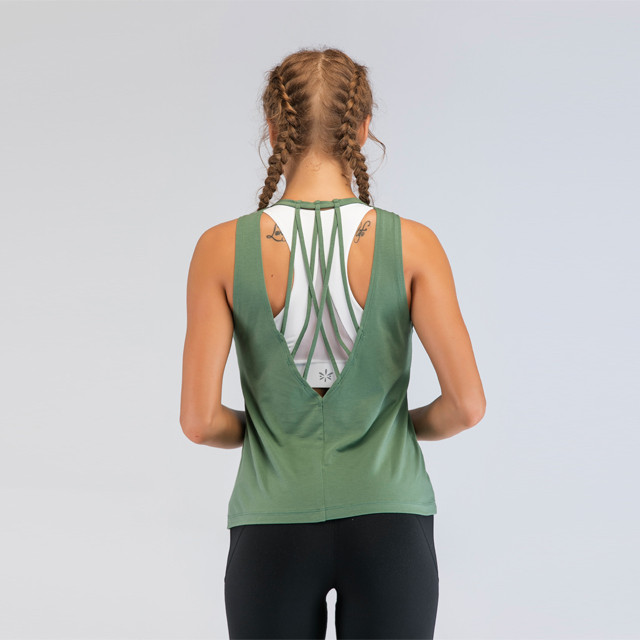 Grass Green Hollow Back Gym Tank Tops Großhandel