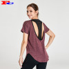 Coffee Red T-Shirt With Hollow Black Mesh Women's Dri Fit Shirts Wholesale