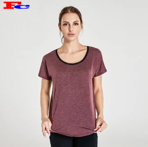 Kaffee rot T-Shirt mit hohlen schwarzen Mesh Frauen Dri Fit Shirts Großhandel