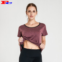 T-shirt rouge café avec des chemises Dri Fit en maille noire creuse pour femmes en gros