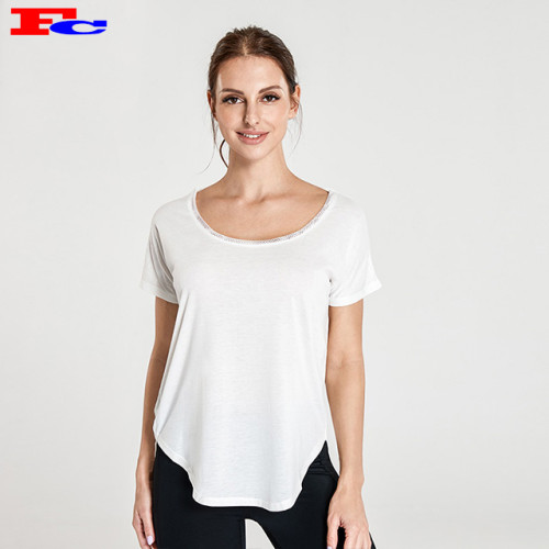 Chemises d'entraînement pas chères blanches en forme de T à dos creux pour femmes