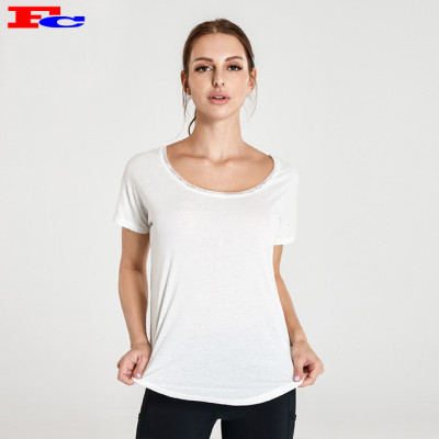 White T-Shaped Hollow Back Cheap Workout Shirts For Women