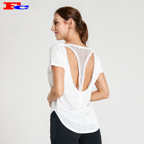 Camicie da allenamento economiche per donna con schiena vuota a forma di T