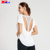 White T-Shaped Hollow Back Cheap Workout Shirts For Women