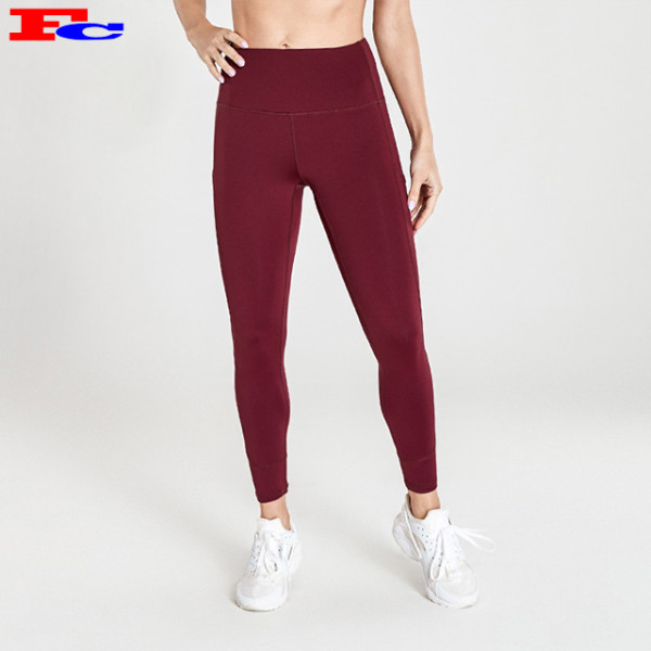 Red High Waist Womens Leggings Wholesale With Side Pockets