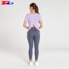 Light Purple Back Cross T-Shirt And Dark Gray Leggings Workout Clothing Manufacturers