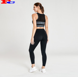 Großhandel Fitness-Kleidung mit grauem Top und schwarzen Leggings