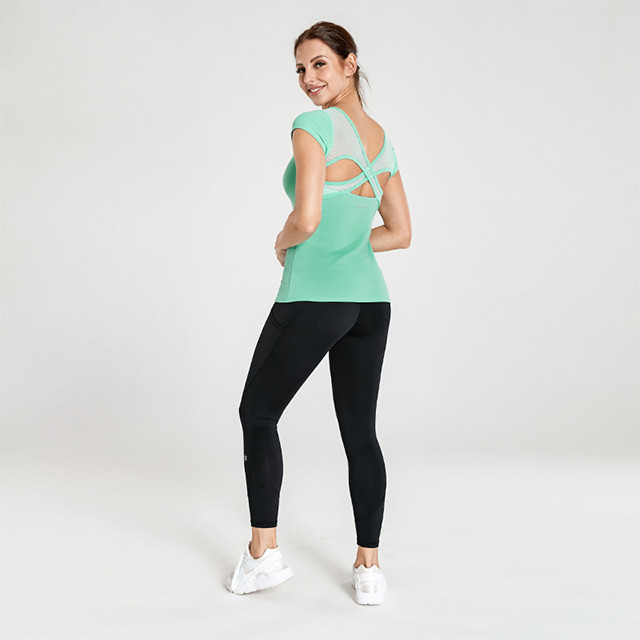 Mint Green T-Shirt And Black Leggings Yoga Wholesale Clothing