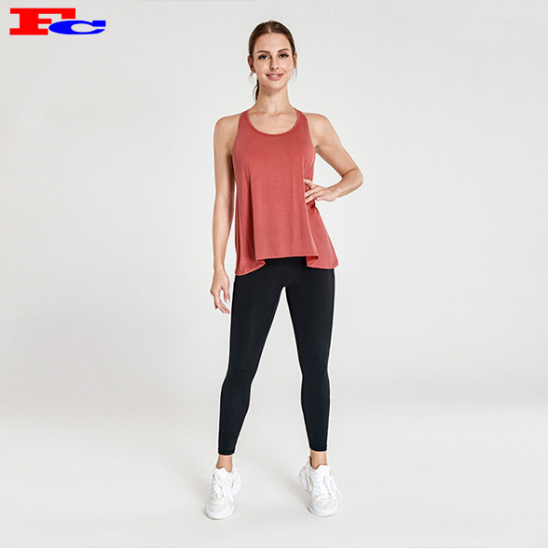 Brick Red Open Cross Back Top And Black Leggings Fitness Clothing Manufacturers