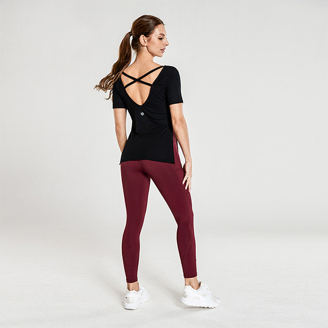 Wholesale Active Wear-Black T And Red Leggings