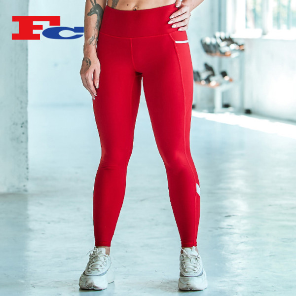 Red And White Cleverly Spliced Private Label Leggings Wholesale